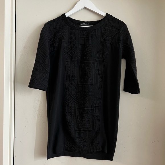 Zara Black Jacquard 3/4 Sleeve Tunic - Picture 1 of 5